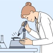 Grafik einer Ärztin, die in ein Mikroskop sieht, Symbolbild für Blog-Pap-3D Befund