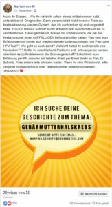 Screenshot eines Facebook-Posts von Myriam von M